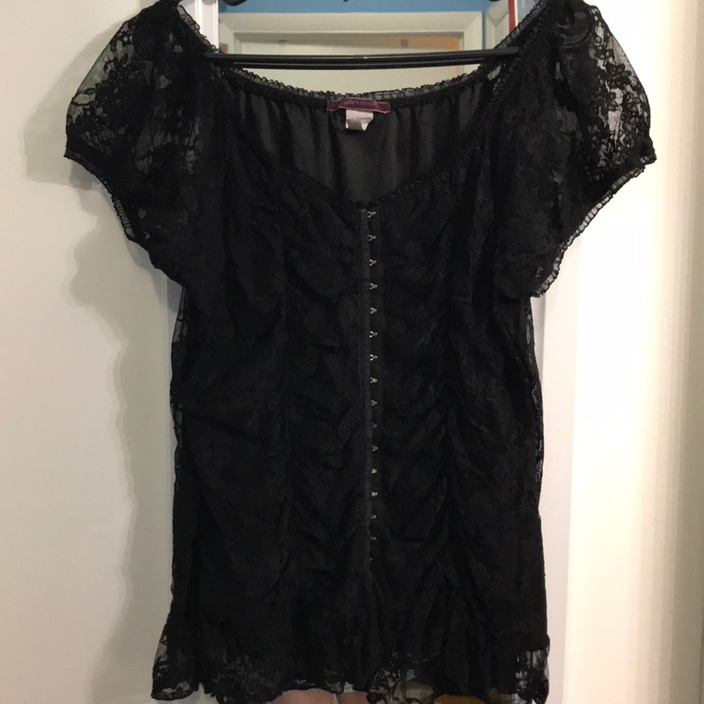 Corset Style Black Lace Shirt - Victorian - 2X